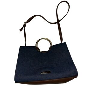Liz Claiborne Navy Denim and Brown Crossbody Bag